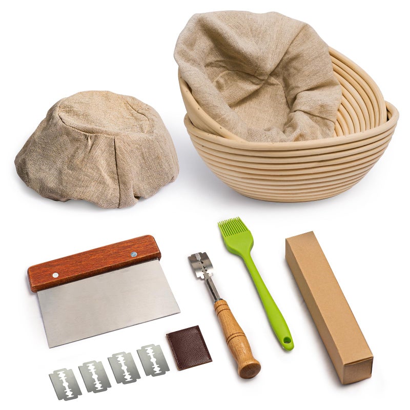 Rorecay Banneton Bread Proofing Baskets Set of 2  9 Inch Round Cane Sourdough Bread Rising Basket Bowls with Sourdough Bread Making Tools Baking Supplies for Sour Dough Proofing Fermentation - Image 1